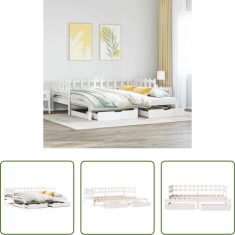 vidaXL Sofá cama con cajones -  Sofá cama nido con cajones sin colchón blanco 90x190 cm