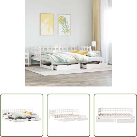 vidaXL Sofá cama con cajones -  Sofá cama nido con cajones sin colchón blanco 90x200 cm