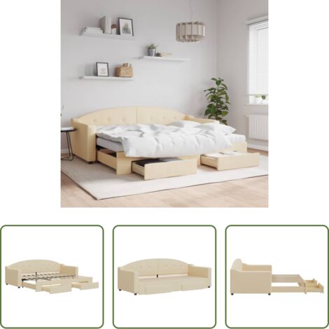 vidaXL Sofá cama con cajones -  Sofá cama nido con cajones tela color crema 80x200 cm