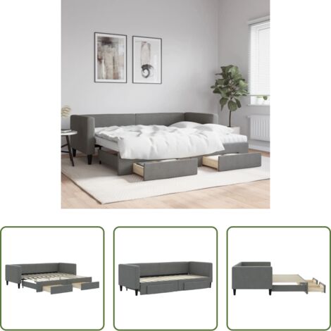 vidaXL Sofá cama con cajones -  Sofá cama nido con cajones tela gris oscuro 80x200 cm