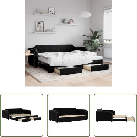 vidaXL Sofá cama con cajones -  Sofá cama nido con cajones tela negro 100x200 cm