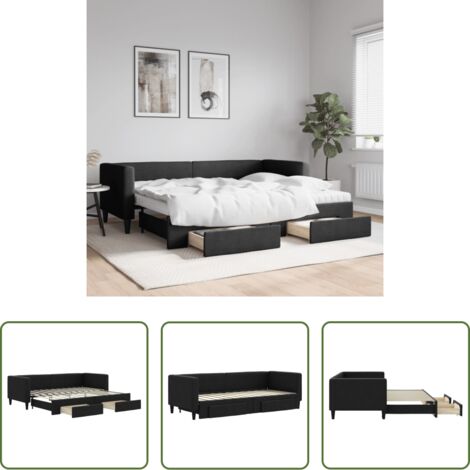 vidaXL Sofá cama con cajones -  Sofá cama nido con cajones tela negro 80x200 cm