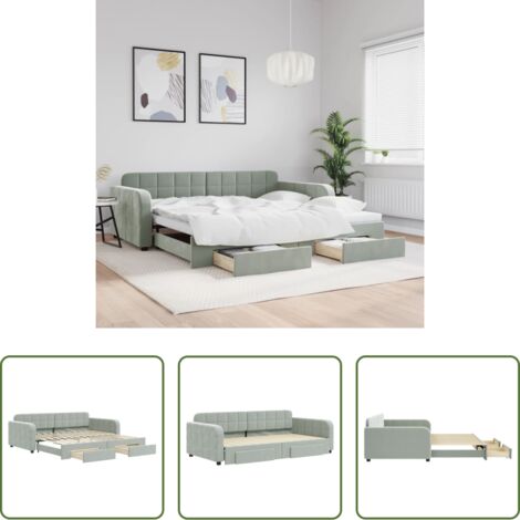 vidaXL Sofá cama con cajones -  Sofá cama nido con cajones terciopelo gris claro 100x200 cm