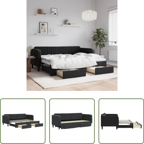 vidaXL Sofá cama con cajones -  Sofá cama nido con cajones terciopelo negro 80x200 cm