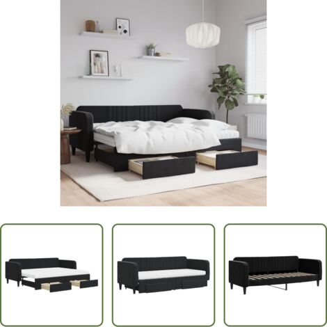 vidaXL Sofá cama con cajones -  Sofá cama nido con cajones terciopelo negro 80x200 cm