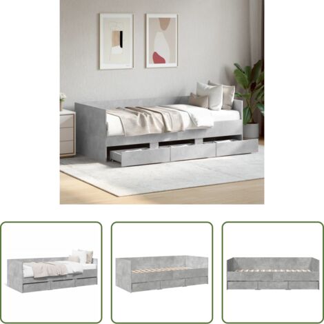 vidaXL Sofá cama con cajones y ruedas -  Sofá cama con cajones sin colchón gris hormigón 90x200 cm