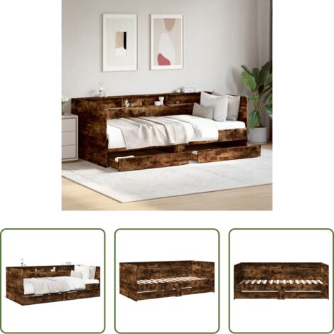 vidaXL Sofá cama con cajones y ruedas -  Sofá cama con cajones sin colchón roble ahumado 100x200 cm