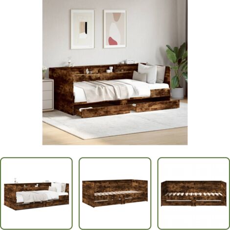 vidaXL Sofá cama con cajones y ruedas -  Sofá cama con cajones sin colchón roble ahumado 75x190 cm