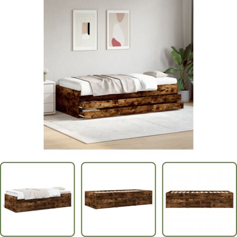 vidaXL Sofá cama con cajones y ruedas -  Sofá cama con cajones sin colchón roble ahumado 75x190 cm