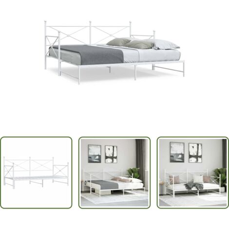 vidaXL Sofá cama con cama nido -  Diván con nido sin colchón blanco 100x190 cm acero