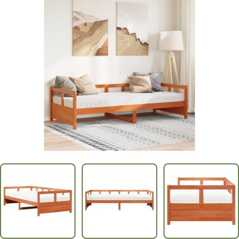 vidaXL Sofá cama con colchón -  Sofá cama con colchón madera maciza pino marrón cera 90x200 cm