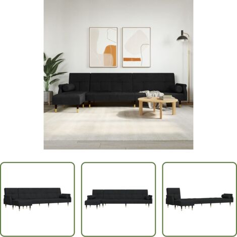 vidaXL Sofá cama convertible -  Sofá cama en forma de L terciopelo negro 271x140x70 cm