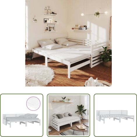 vidaXL Sofá cama de pino -  Sofá cama extraíble madera maciza de pino blanco 2x(90x200) cm