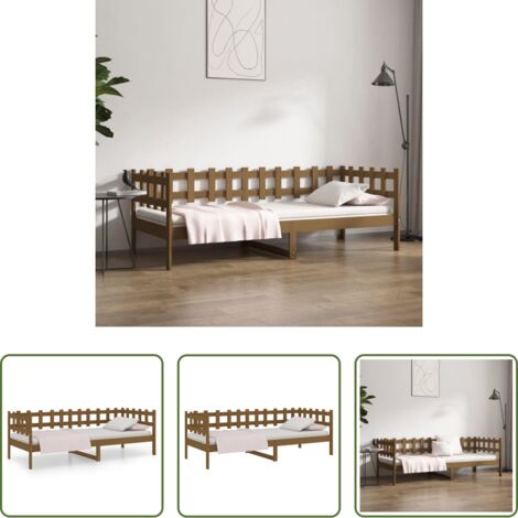 vidaXL Sofá cama de pino -  Sofá cama madera maciza de pino marrón miel 90x200 cm