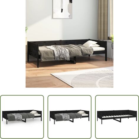 vidaXL Sofá cama de pino -  Sofá cama madera maciza de pino negro 90x190 cm