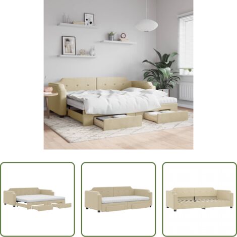 vidaXL Sofá cama doble -  Sofá cama nido con cajones tela color crema 90x200 cm