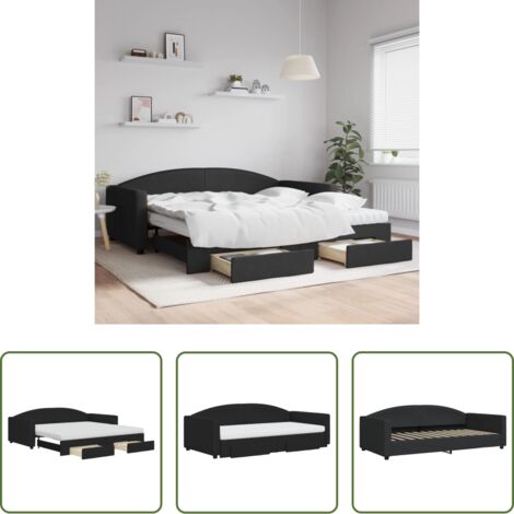 vidaXL Sofá cama doble -  Sofá cama nido con cajones tela negro 100x200 cm