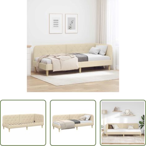 vidaXL Sofá cama -  Estructura de cama en esquina Crema 80 x 200 cm tela
