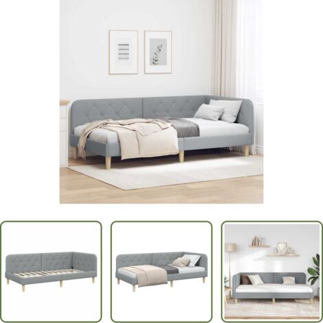 vidaXL Sofá cama -  Estructura de cama en esquina Gris Claro 90 x 200 cm tela