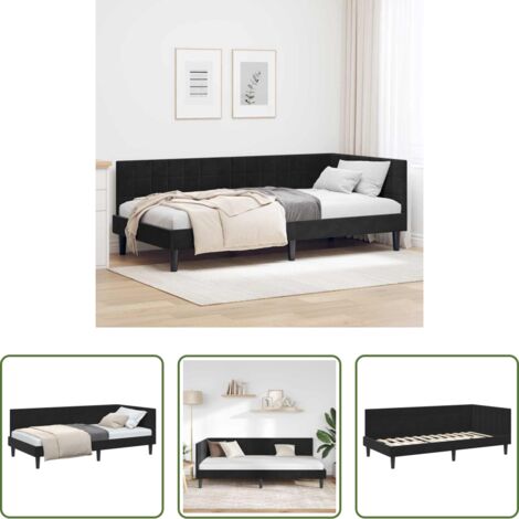 vidaXL Sofá cama -  Estructura de cama en esquina Negro 100 cm x 200 cm Terciopelo
