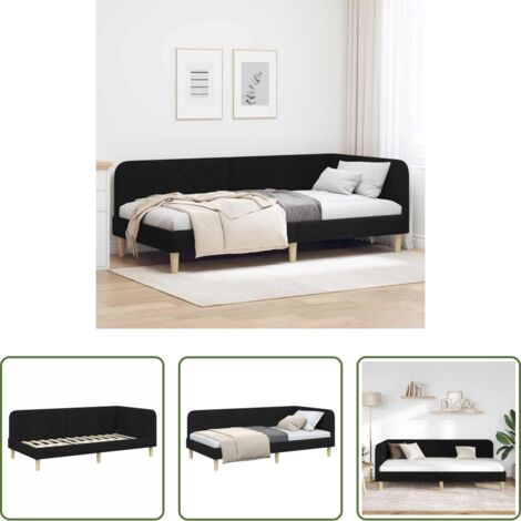 vidaXL Sofá cama -  Estructura de cama en esquina Negro 100 x 200 cm tela