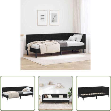 vidaXL Sofá cama -  Estructura de cama en esquina Negro 80 cm x 200 cm Terciopelo