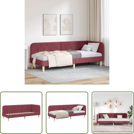 vidaXL Sofá cama -  Estructura de cama en esquina Rojo vino 80 x 200 cm tela