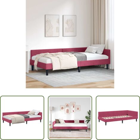 vidaXL Sofá cama -  Estructura de cama en esquina Rojo vino 90 cm x 190 cm