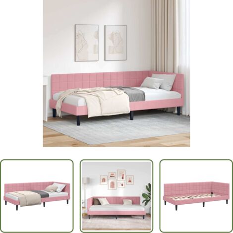 vidaXL Sofá cama -  Estructura de cama en esquina Rosa 100 cm x 200 cm Terciopelo