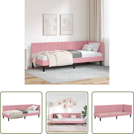vidaXL Sofá cama -  Estructura de cama en esquina Rosa 80 cm x 200 cm Terciopelo