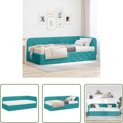 vidaXL Sofá cama -  Estructura de cama en esquina Tuquesa 90 x 200 cm Terciopelo