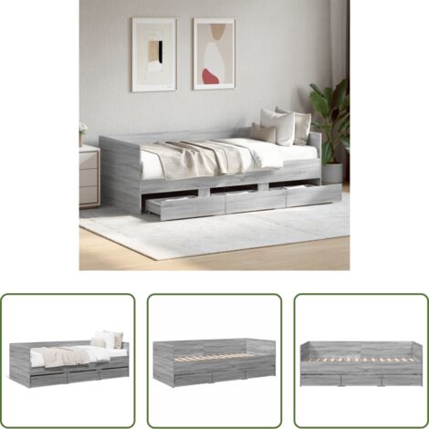 vidaXL Sofá cama gris -  Sofá cama con cajones sin colchón gris Sonoma 75x190 cm