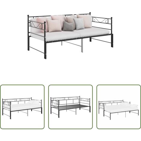 vidaXL Sofá cama metal -  Estructura sofá cama extraíble sin colchón metal negro 90x200cm