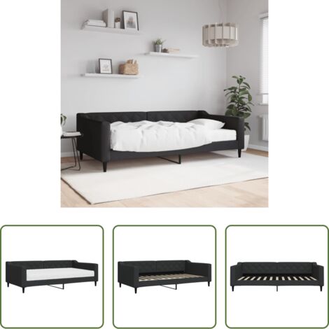 vidaXL Sofá cama negro -  Sofá cama con colchón tela negro 100x200 cm