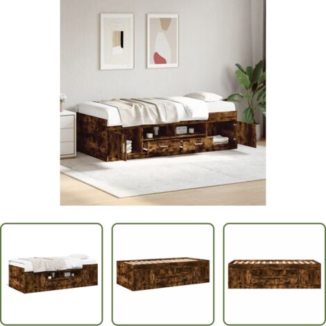 vidaXL Sofá cama roble -  Sofá cama con cajones sin colchón roble ahumado 75x190 cm