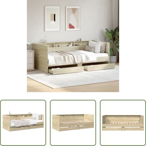 vidaXL Sofá cama roble -  Sofá cama con cajones sin colchón roble Sonoma 100x200 cm