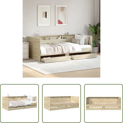 vidaXL Sofá cama roble - Sofá cama con cajones sin colchón roble Sonoma 75x190 cm
