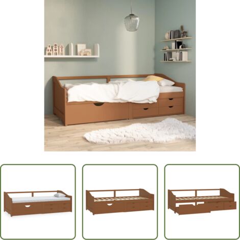 vidaXL Sofá cama sin colchón -  Sofá cama de 3 plazas sin colchón pino marrón miel 90x200 cm