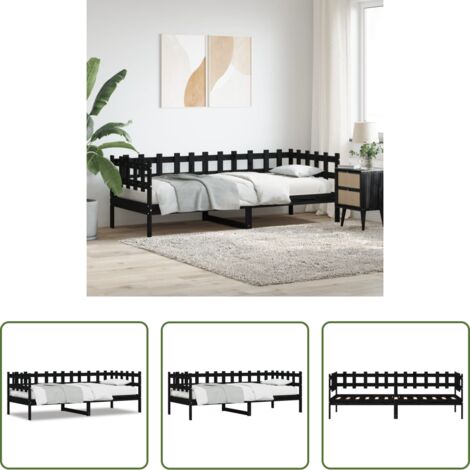 vidaXL Sofá cama sin colchón -  Sofá cama sin colchón madera maciza de pino negro 80x200 cm