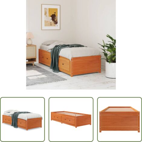 vidaXL Sofá cama sin colchón -  Sofá cama sin colchón madera maciza pino marrón cera 90x200 cm