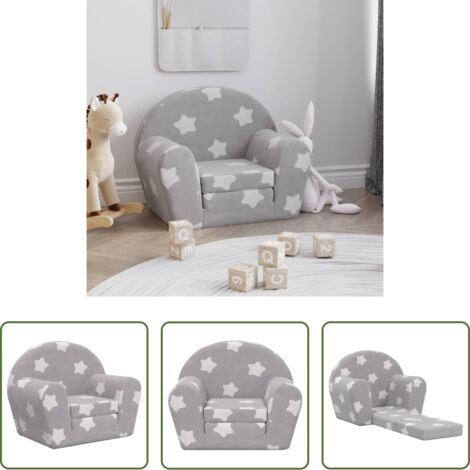 vidaXL Sofá cama -  Sofá cama de niños felpa suave gris claro con estrellas