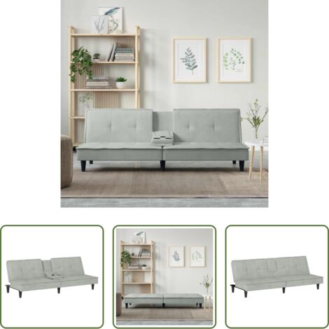 vidaXL Sofá cama terciopelo -  Sofá cama con portavasos terciopelo gris claro