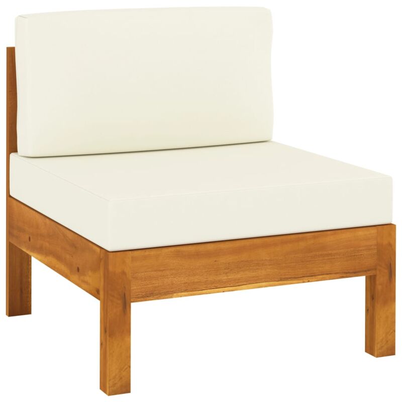 

vidaXL Sofá central con cojines blanco crema madera de acacia - Crema