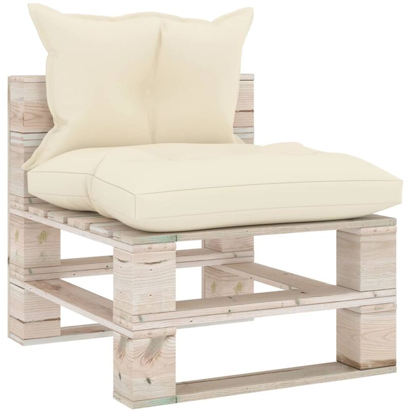 

vidaXL Sofá central de palés para jardín con cojines de madera de pino - Marrón