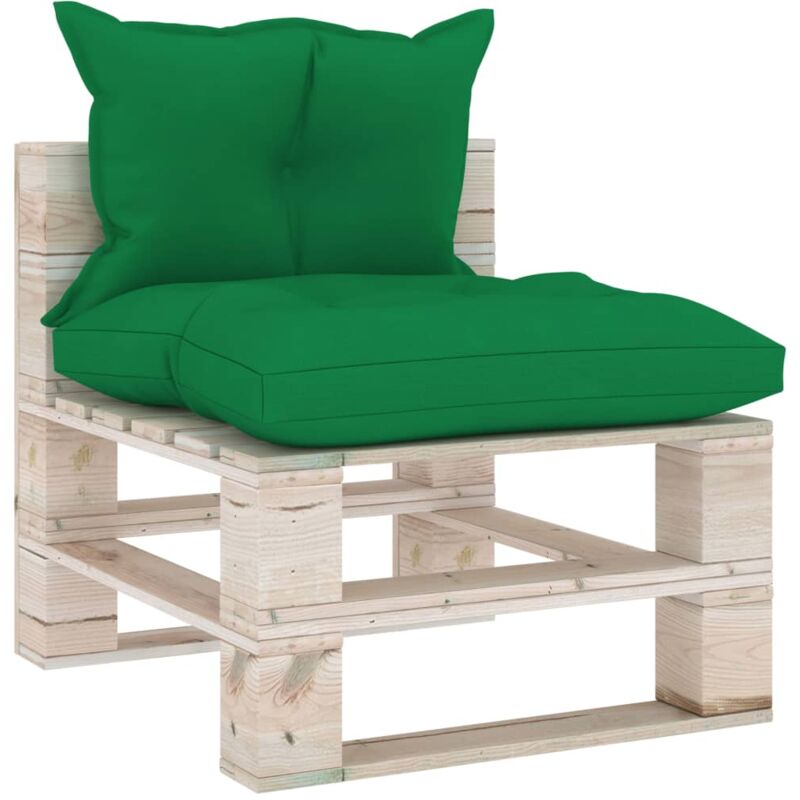 

vidaXL Sofá central de palés para jardín con cojines de madera de pino - Marrón