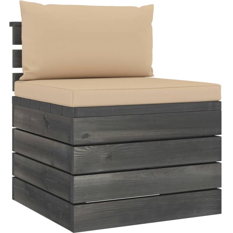

vidaXL Sofá central de palets de jardín con cojines de madera de pino - Beige