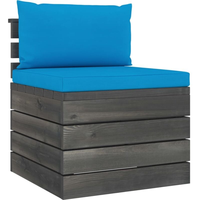 

vidaXL Sofá central de palets de jardín con cojines de madera de pino - Azul