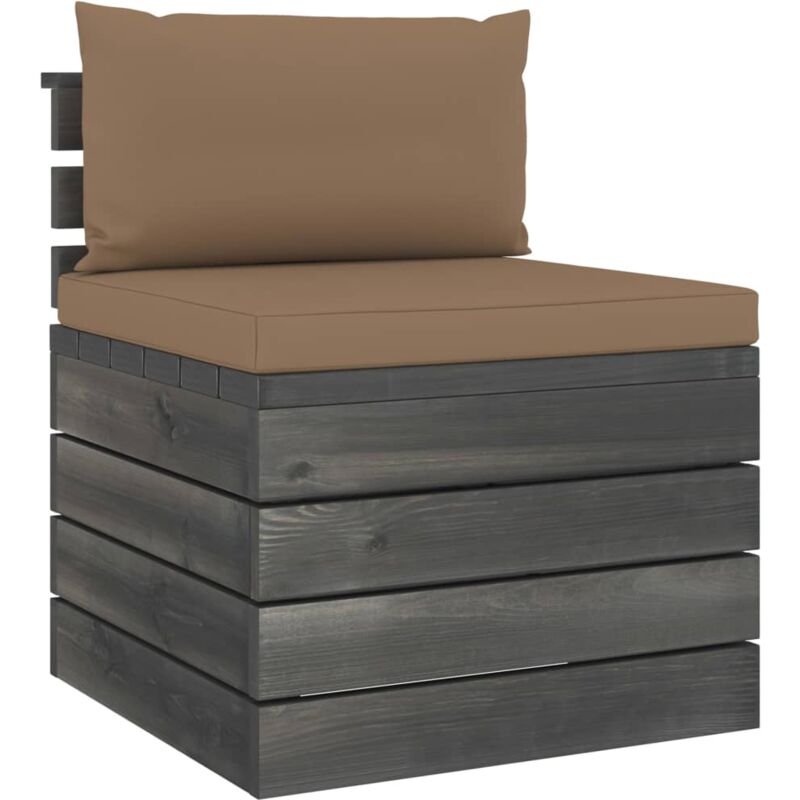 

vidaXL Sofá central de palets de jardín con cojines de madera de pino - Gris Topo
