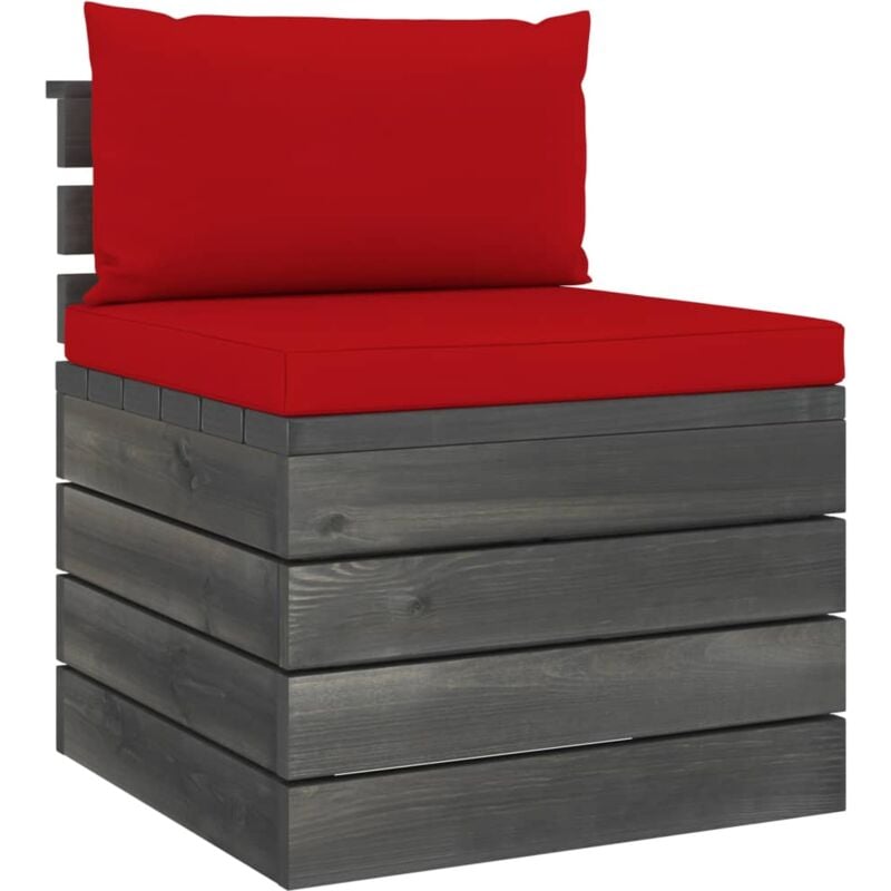 

vidaXL Sofá central de palets de jardín con cojines de madera de pino - Rojo