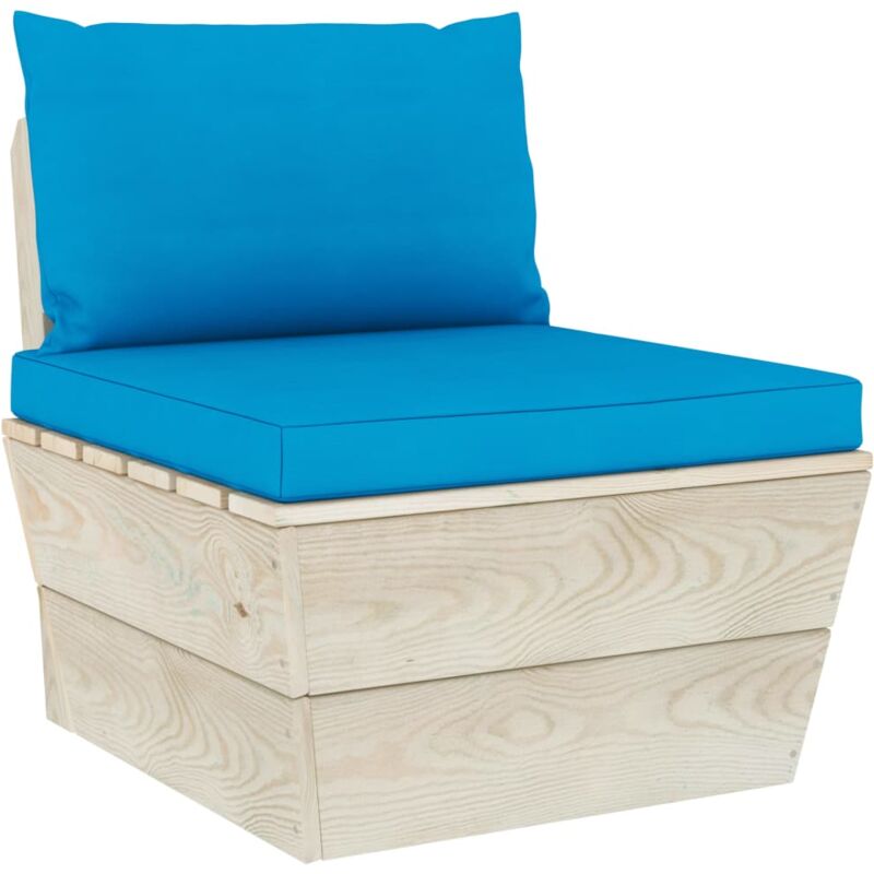 

vidaXL Sofá central de palets jardín cojines madera abeto impregnada - Azul